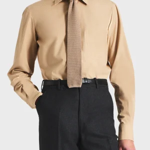 CHEMISE COL LARGE EN POPELINE DE COTON - BEIGE FONCÉ