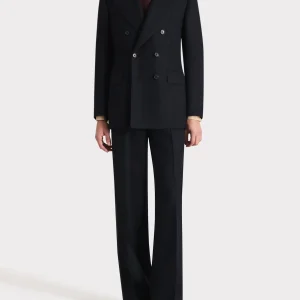 COSTUME CROISÉ EN LAINE PEIGNÉE - BLEU MARINE