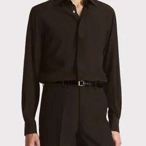 CHEMISE COL CLASSIQUE EN CRÊPE DE SOIE - CHOCOLAT FONCÉ