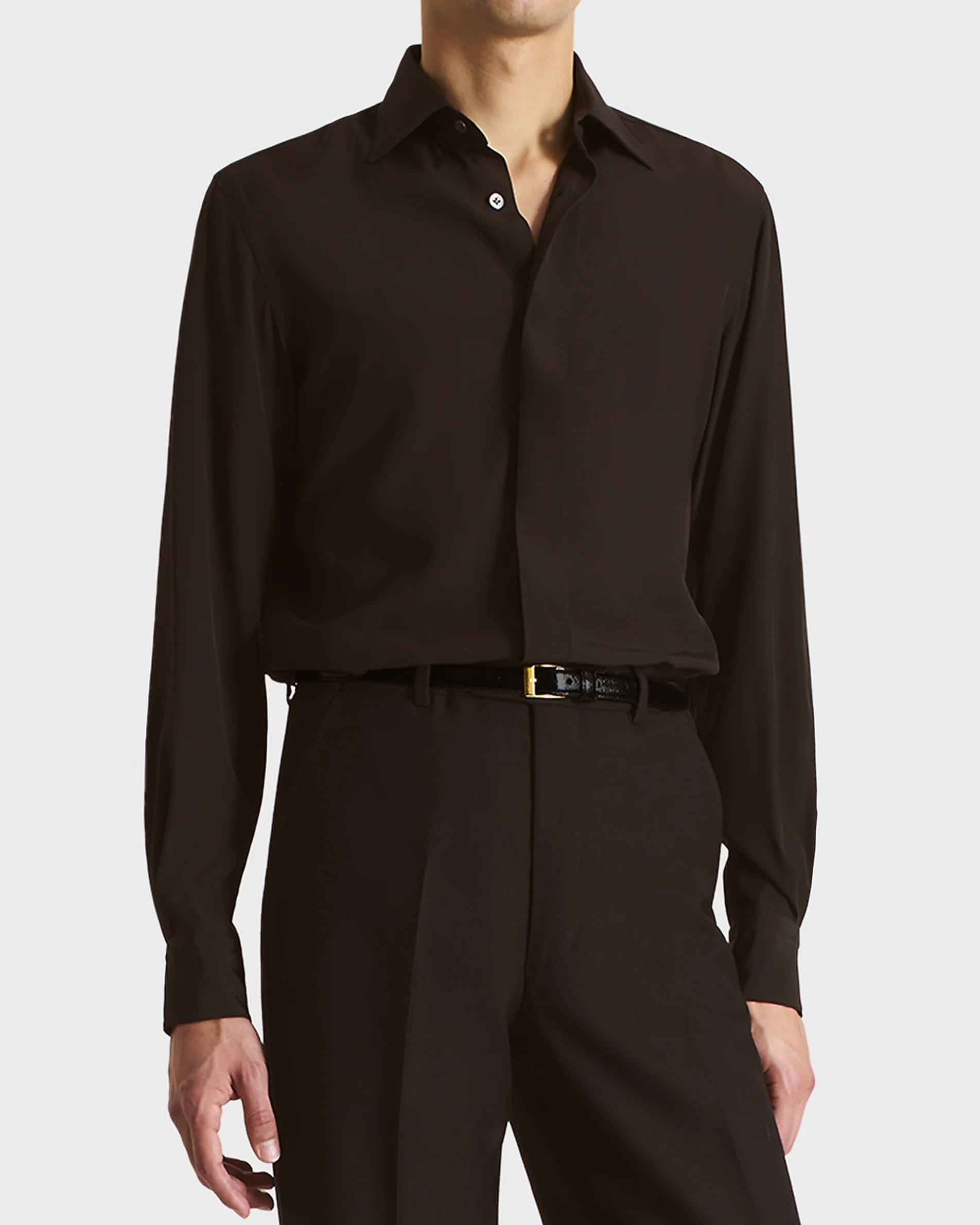 CHEMISE COL CLASSIQUE EN CRÊPE DE SOIE - CHOCOLAT FONCÉ