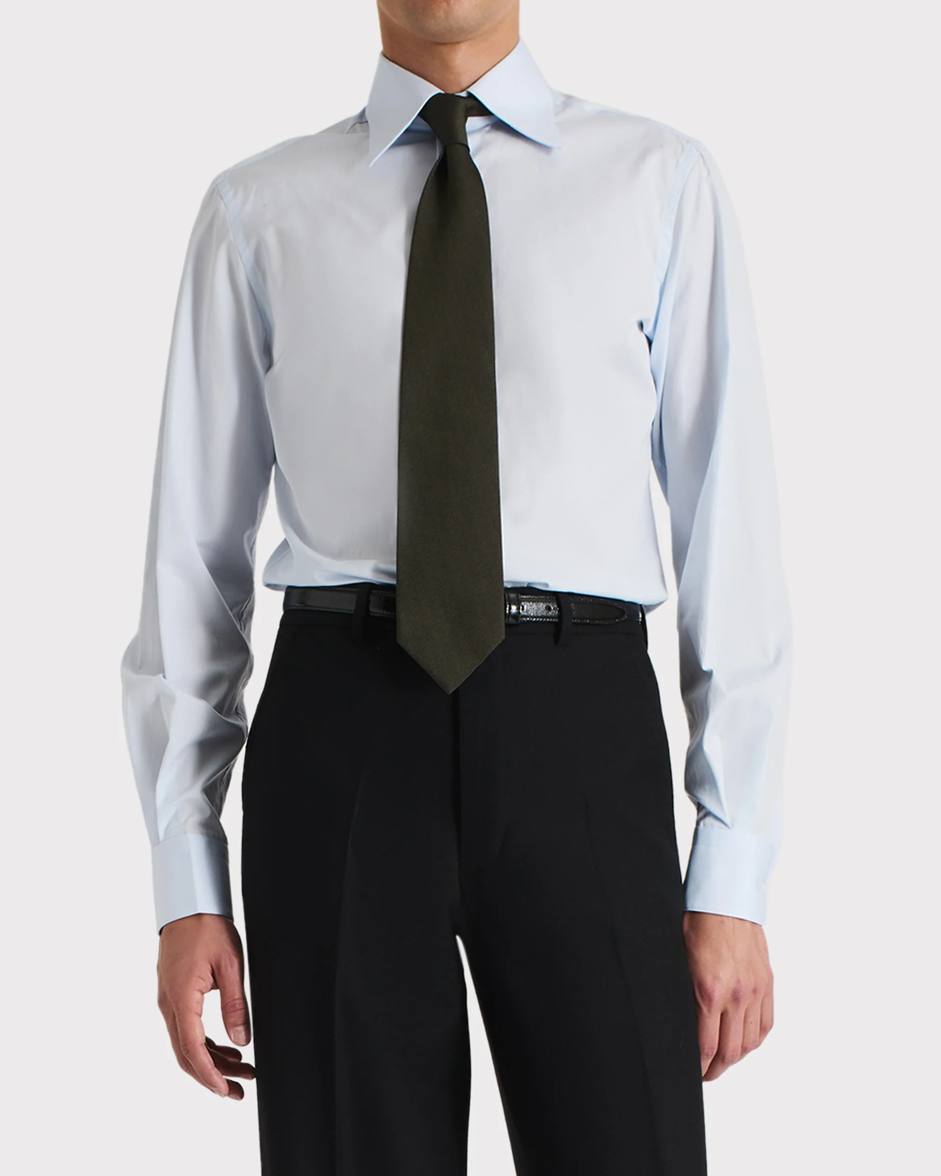 CHEMISE COL LARGE EN POPELINE DE COTON - BLEU PÂLE