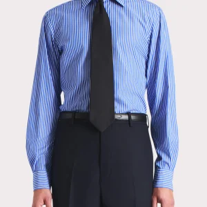 CHEMISE COL LARGE EN POPELINE DE COTON - BLEU À RAYURES BLANCHES