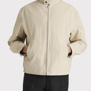 BLOUSON ZIPPÉ EN COTON ET POPELINE - BEIGE CLAIR