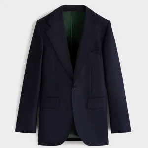 COSTUME DROIT EN HOPSACK DE LAINE - BLEU NUIT