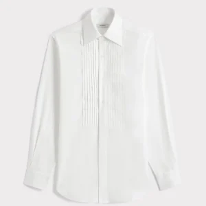 CHEMISE DE SMOKING COL LARGE EN PINPOINT DE COTON - BLANCHE