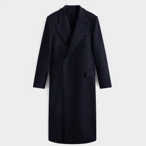 MANTEAU CROISÉ EN SERGÉ - BLEU MARINE