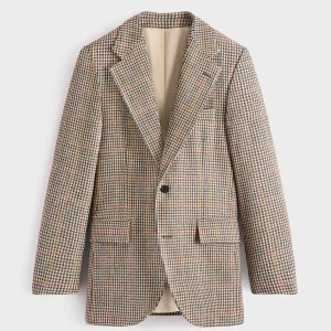 VESTE DROITE EN TWEED DE LAINE - PIED-DE-POULE BEIGE