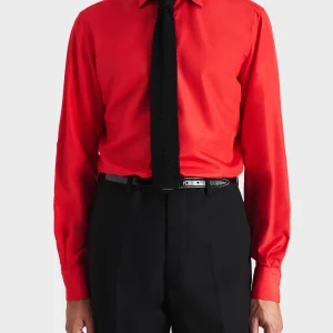 CHEMISE COL CLASSIQUE EN POPELINE DE SOIE - TANGERINE