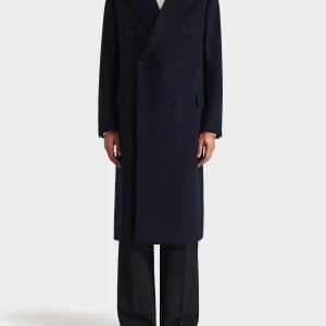 MANTEAU CROISÉ EN SERGÉ DE LAINE - BLEU MARINE