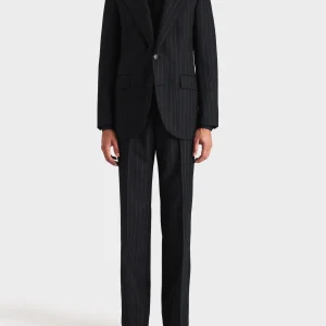 COSTUME DROIT EN SERGÉ DE LAINE PEIGNÉE - ANTHRACITE À RAYURES GRISES
