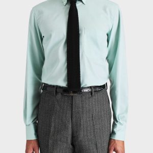 CHEMISE COL LARGE BOUTONNÉ EN PINPOINT DE COTON  - MENTHE