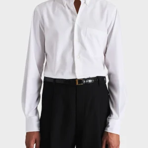 CHEMISE COL LARGE BOUTONNÉ EN PINPOINT DE COTON  - BLANC