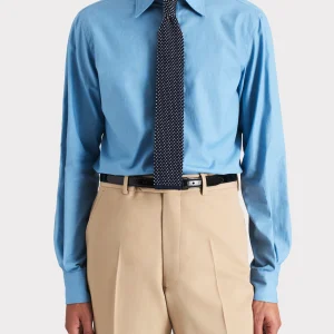 CHEMISE COL LARGE EN CHAMBRAY DE COTON - BLEU