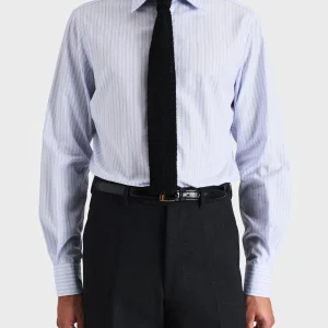 CHEMISE COL LARGE EN POPELINE DE COTON  - BLEU CLAIR À RAYURES