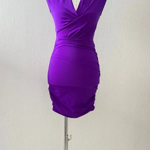 MAJE Robe Drapée Courte en Jersey Stretch Violet - Décolleté V