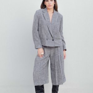 Bermuda Gris Taille Haute  À Pinces Coupe Large