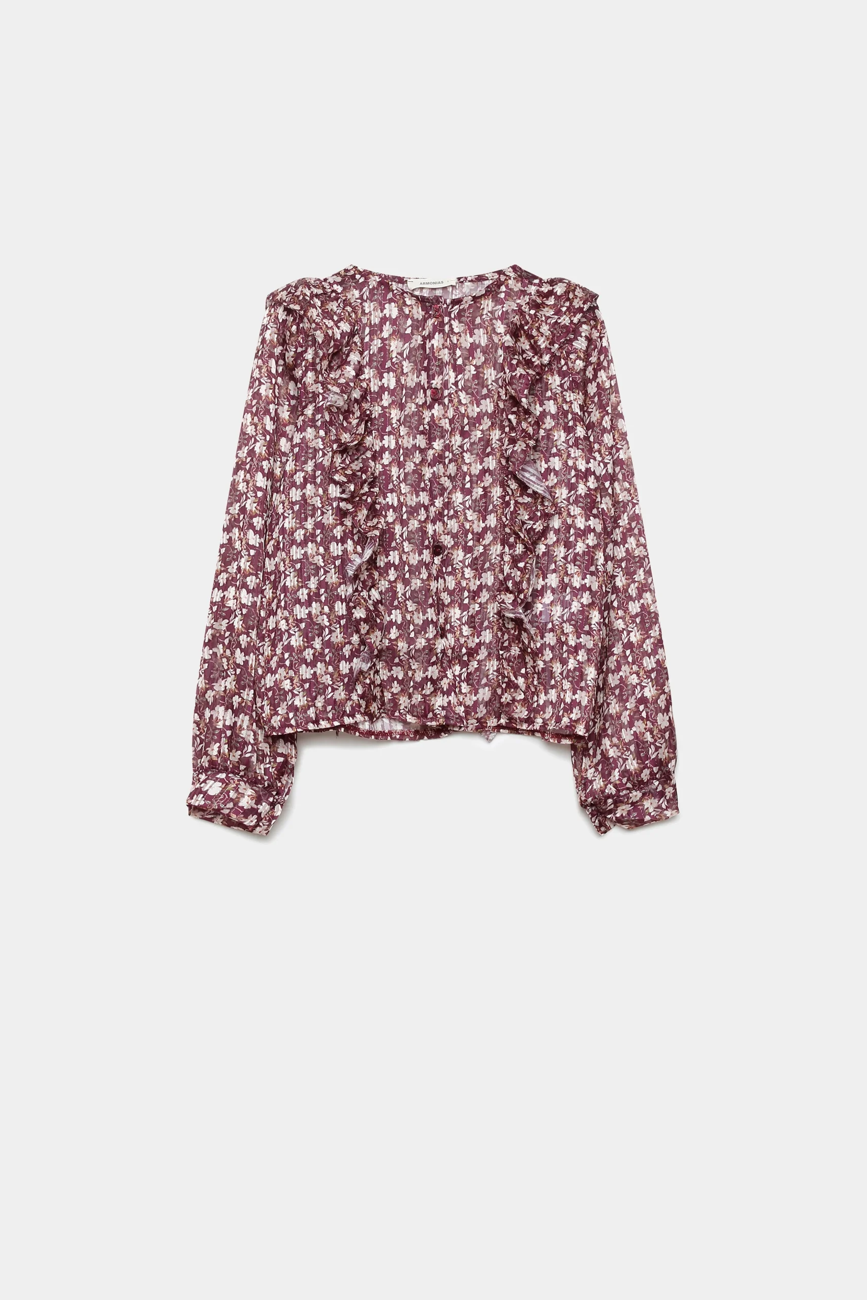 Blouse fluide imprimé floral – Manches longues à volants – Image 7