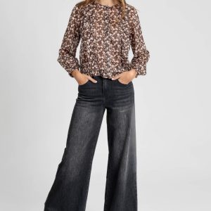 Blouse fluide imprimé floral – Manches longues à volants