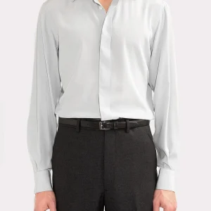 CHEMISE COL CLASSIQUE EN CRÊPE DE SOIE - BLEU POUDRE