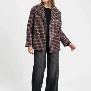 Blazer coton femme bordeaux et marron, coupe élégante