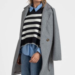 Manteau croisé femme élégant – Coupe droite ceinturée