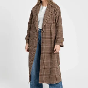 Manteau long femme en coton coupe ceinturée