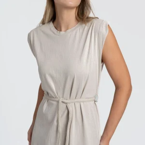 Robe midi coton ceinture femme coupe droite élégante