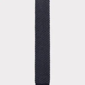 CRAVATE EN SOIE TRICOTÉE - BLEU MARINE À POINTS BLANCS
