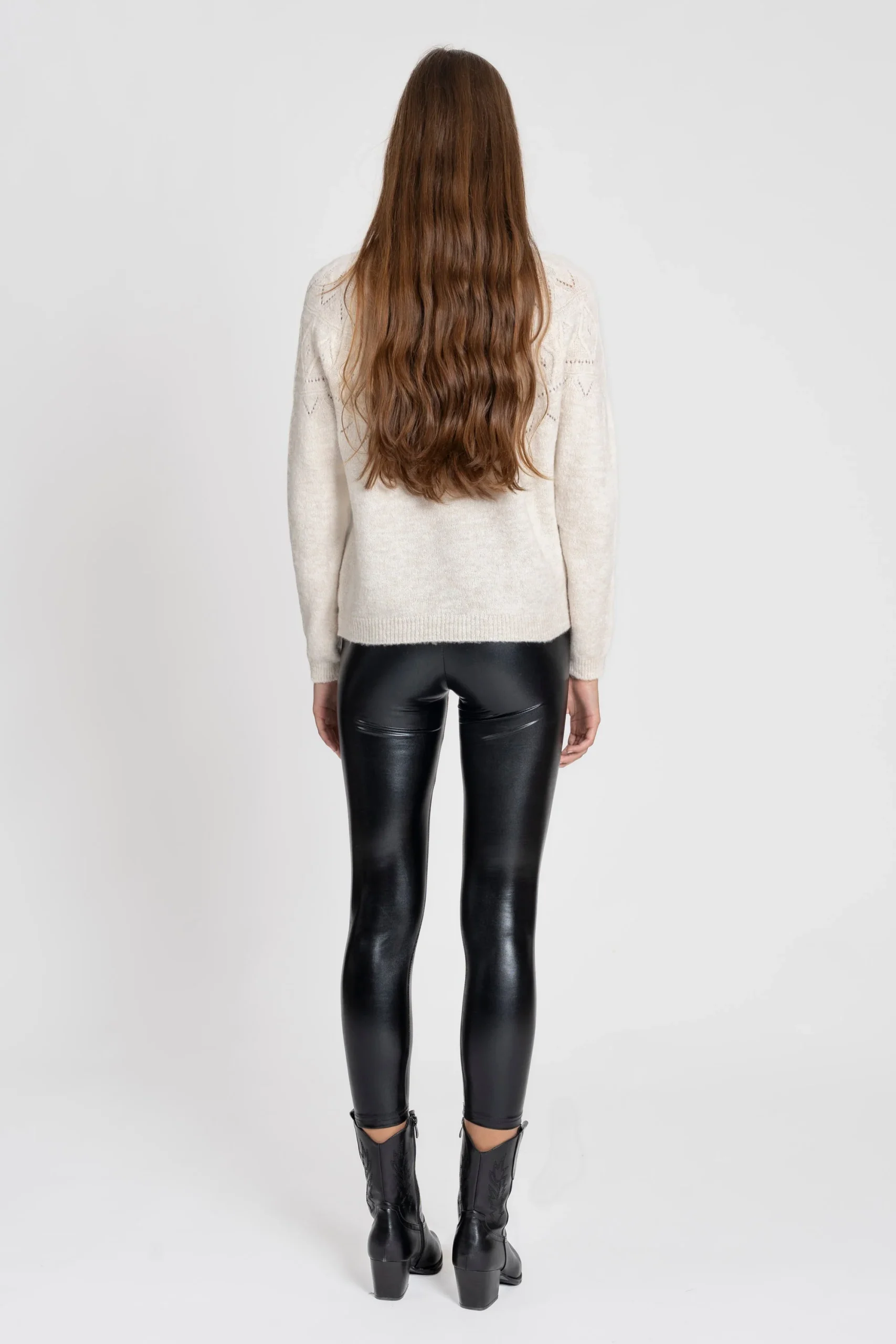 Legging noir brillant femme Taille haute Coupe ajustée extensible – Image 4