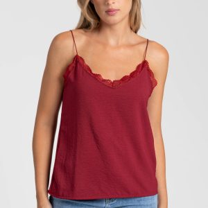 Top en mousseline femme fluide à bretelles avec dentelle