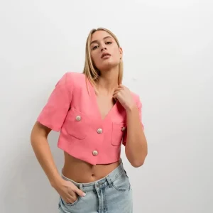 Blazer Crop Top Rose À Manches courtes