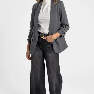Blazer femme manches froncées élégant coupe droite structuré