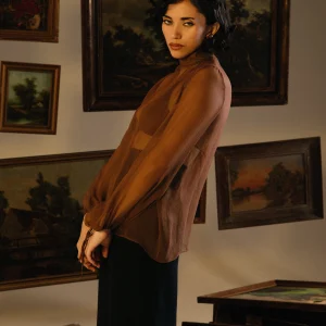 Blouse en Mousseline de Soie Marron