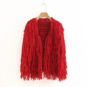 Cardigan bohème femme rouge