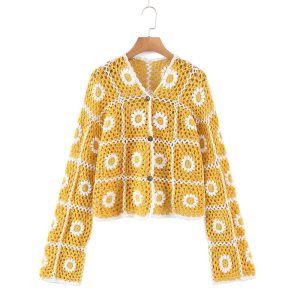 Cardigan chic femme maille fleuris