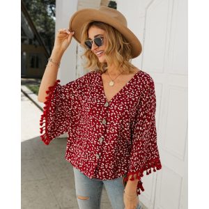 Chemise bohème bordeaux à motifs