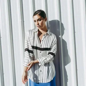 Chemise Ample Fluide à Rayures Noires et Blanches