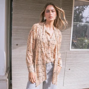 Blouse imprimée fluide avec nœud