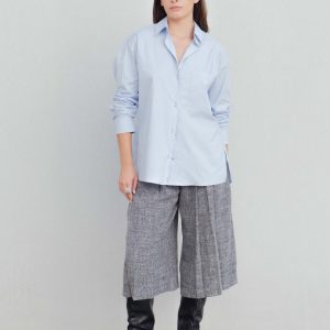 Chemise oversize popeline bleu ciel femme manches longues
