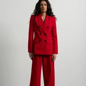 Blazer Femme Rouge Oversize Avec Pantalon Large - Élégance Et Confort Inégalés