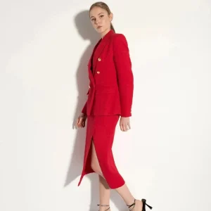 Blazer Chic Femme Texturé Rouge Ou Noir  - Élégance et Confort Polyvalent