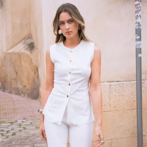 Blouse sans manches boutons dorés
