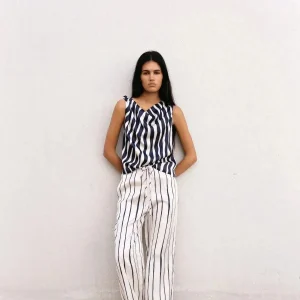 Pantalon À Rayures Fluide - Satin