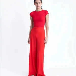 Pantalon Palazzo  Rouge Taille Haute