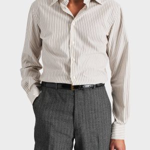 CHEMISE COL LARGE EN POPELINE DE COTON - BLANC CASSÉ À RAYURES