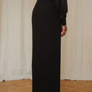 Jupe longue en soie coupe droite - Noire