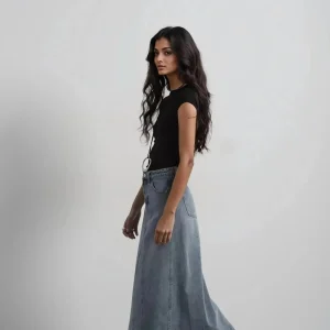 Jupe longue en jean bleu