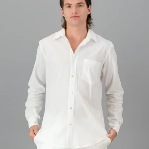 Men's white linen shirt - long sleeve