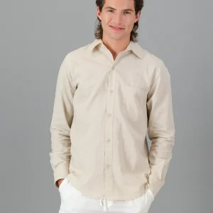 Men's beige linen shirt - long sleeve - Sand