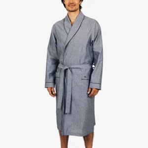 Chambray black dressing gown for men